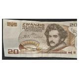 Austrian 20 Schilling Banknote - Hong Kong 10 Dollar Banknote - Swiss 10 Franc Banknote Austrian 20 Schilling Banknote - Hong Kong 10 Dollar Banknote - Swiss 10 Franc Banknote