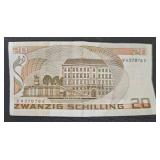 Austrian 20 Schilling Banknote - Hong Kong 10 Dollar Banknote - Swiss 10 Franc Banknote Austrian 20 Schilling Banknote - Hong Kong 10 Dollar Banknote - Swiss 10 Franc Banknote