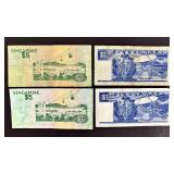 Singapore $5 & $1 Banknotes (Lot of 4) Singapore $5 & $1 Banknotes (Lot of 4)
