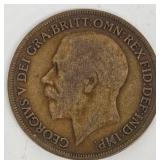 George V 1913 One Penny Coin - UK Bronze, Britannia Reverse George V 1913 One Penny Coin - UK Bronze, Britannia Reverse