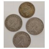 UK Sixpences 1958, 1962, 1963 & Canada 1938 Dime - 4 Coins UK Sixpences 1958, 1962, 1963 & Canada 1938 Dime - 4 Coins