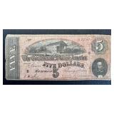 Confederate States of America Five Dollar Note - February 11, 1864, Richmond Confederate States of America Five Dollar Note - February 11, 1864, Richmond