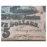 Confederate States of America Five Dollar Note - February 11, 1864, Richmond Confederate States of America Five Dollar Note - February 11, 1864, Richmond