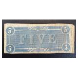 Confederate States of America Five Dollar Note - February 11, 1864, Richmond Confederate States of America Five Dollar Note - February 11, 1864, Richmond