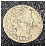 Barber Quarter 1892 - Liberty Head 25-Cent Silver Coin Barber Quarter 1892 - Liberty Head 25-Cent Silver Coin