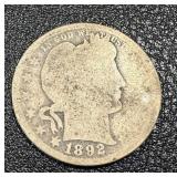 Barber Quarter 1892 - Liberty Head 25-Cent Silver Coin Barber Quarter 1892 - Liberty Head 25-Cent Silver Coin