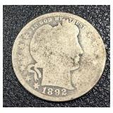 Barber Quarter 1892 - Liberty Head 25-Cent Silver Coin Barber Quarter 1892 - Liberty Head 25-Cent Silver Coin