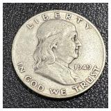 1949-D Benjamin Franklin Half Dollar Silver Coin 1949-D Benjamin Franklin Half Dollar Silver Coin