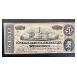 Confederate States of America Twenty Dollar Note - 1864 - Serial #1323 Confederate States of America Twenty Dollar Note - 1864 - Serial #1323