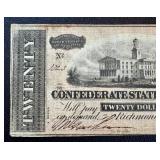 Confederate States of America Twenty Dollar Note - 1864 - Serial #1323 Confederate States of America Twenty Dollar Note - 1864 - Serial #1323