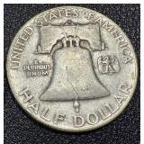 Two 1950 Benjamin Franklin Half Dollars - 90% Silver, Denver (D) Mint Mark Two 1950 Benjamin Franklin Half Dollars - 90% Silver, Denver (D) Mint Mark