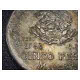 1953 Mexico 5 Peso Silver Coin Hidalgo Portrait Ley 1953 Mexico 5 Peso Silver Coin Hidalgo Portrait Ley