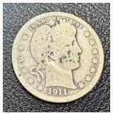 Barber Quarter 1911 - U.S. 25c Silver Coin Barber Quarter 1911 - U.S. 25c Silver Coin