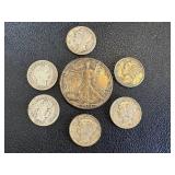 1944 Walking Half Dollar, Barber Dimes (2) & Mercury Dimes (4) - Circulated 1944 Walking Half Dollar, Barber Dimes (2) & Mercury Dimes (4) - Circulated