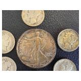 1944 Walking Half Dollar, Barber Dimes (2) & Mercury Dimes (4) - Circulated 1944 Walking Half Dollar, Barber Dimes (2) & Mercury Dimes (4) - Circulated