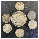1944 Walking Half Dollar, Barber Dimes (2) & Mercury Dimes (4) - Circulated 1944 Walking Half Dollar, Barber Dimes (2) & Mercury Dimes (4) - Circulated