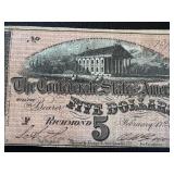 Confederate States of America 5-Dollar Note - Dated 2/17/1864 Confederate States of America 5-Dollar Note - Dated 2/17/1864