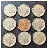 Buffalo Nickels (Lot of 9) - Circulated, Dates Vary (1935-1937) Buffalo Nickels (Lot of 9) - Circulated, Dates Vary (1935-1937)