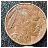 Buffalo Nickels (Lot of 9) - Circulated, Dates Vary (1935-1937) Buffalo Nickels (Lot of 9) - Circulated, Dates Vary (1935-1937)