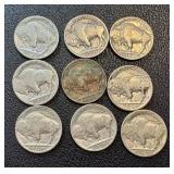 Buffalo Nickels (Lot of 9) - Circulated, Dates Vary (1935-1937) Buffalo Nickels (Lot of 9) - Circulated, Dates Vary (1935-1937)