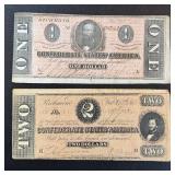 Confederate States One & Two Dollar Notes (Lot of 2) - Feb 17, 1864, Richmond Confederate States One & Two Dollar Notes (Lot of 2) - Feb 17, 1864, Richmond