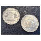 1958 Benjamin Franklin Silver Half Dollars - 2 Coins 1958 Benjamin Franklin Silver Half Dollars - 2 Coins