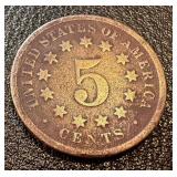 Union Shield Five Cent Coin, 1800's Union Shield Five Cent Coin, 1800's