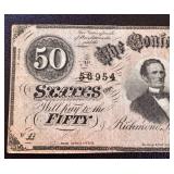 Confederate States of America 50-Dollar Note - Feb 17, 1864 - Jefferson Davis Portrait (Serial 56954) Confederate States of America 50-Dollar Note - Feb 17, 1864 - Jefferson Davis Portrait (Serial 56954)