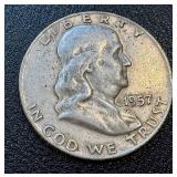 Two Franklin Half Dollar Coins 1953 & 1957 Two Franklin Half Dollar Coins 1953 & 1957