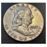 Two Franklin Half Dollar Coins 1953 & 1957 Two Franklin Half Dollar Coins 1953 & 1957