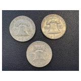 Ben Franklin Half Dollars 1953 - 3 Coins, One With S Mint Mark Ben Franklin Half Dollars 1953 - 3 Coins, One With S Mint Mark