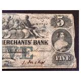 Farmers and Merchants Bank of Memphis Banknote - $5 May 1854 (Antique Tennessee) Farmers and Merchants Bank of Memphis Banknote - $5 May 1854 (Antique Tennessee)