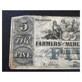 Farmers and Merchants Bank of Memphis Banknote - $5 May 1854 (Antique Tennessee) Farmers and Merchants Bank of Memphis Banknote - $5 May 1854 (Antique Tennessee)