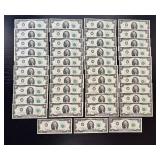US Two-Dollar Bills - 43 Sequential Uncirculated Notes US Two-Dollar Bills - 43 Sequential Uncirculated Notes