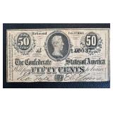 Confederate States of America $100 Note Richmond 1864 & 50 Cents Note Richmond 1864 (Lot of 2) Confederate States of America $100 Note Richmond 1864 & 50 Cents Note Richmond 1864 (Lot of 2)
