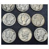 Mercury Dimes - 20 US Winged Liberty Head 10-Cent Coins (1916-1945) Mercury Dimes - 20 US Winged Liberty Head 10-Cent Coins (1916-1945)