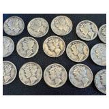 Mercury Dimes - 24 circulated coins, assorted dates Mercury Dimes - 24 circulated coins, assorted dates