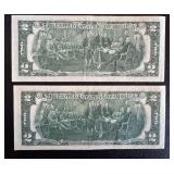 Jefferson Two-Dollar Bills - 1976 Series, Declaration of Independence Back (Pair) Jefferson Two-Dollar Bills - 1976 Series, Declaration of Independence Back (Pair)