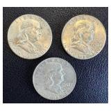 1963 Franklin Half Dollars - 3 Coins (1 Denver Mint 'D', 2 Philadelphia) - 90% Silver 1963 Franklin Half Dollars - 3 Coins (1 Denver Mint 'D', 2 Philadelphia) - 90% Silver