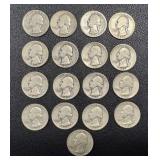 Washington Quarters 1934-1950 Set of 17 - Circulated, Sequential Dates Washington Quarters 1934-1950 Set of 17 - Circulated, Sequential Dates