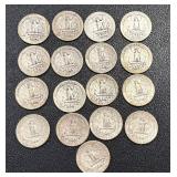 Washington Quarters 1934-1950 Set of 17 - Circulated, Sequential Dates Washington Quarters 1934-1950 Set of 17 - Circulated, Sequential Dates