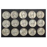 Washington Quarters 1950-1964 - 15 Coins Circulated Washington Quarters 1950-1964 - 15 Coins Circulated