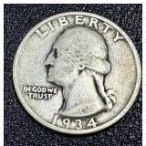 1934 Washington Quarters - 4 Coins 1934 Washington Quarters - 4 Coins