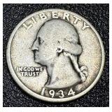1934 Washington Quarters - 4 Coins 1934 Washington Quarters - 4 Coins