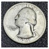 1934 Washington Quarters - 4 Coins 1934 Washington Quarters - 4 Coins