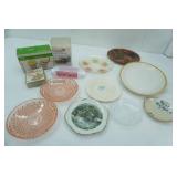 Stoneware platter ,various pretty plates, Butter warmer, Hor d