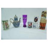 Vintage Andrea by Sadek blue & white porcelain teapot, Vintage Thermos, vintage Flintstones glass and more