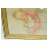 Vintage Framed Art Print Sleeping Baby 18"x14"