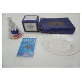 Vintage 1976 Avon USA Bicentennial Celebration Plate; Vintage Avon Betsy Ross Figurine Topaze Cologne; Hallmark Collectors Pin