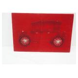 Vintage 1970s String Art Wall Hanging. Featuring a Classic Car on Red Velvet 18"x12"